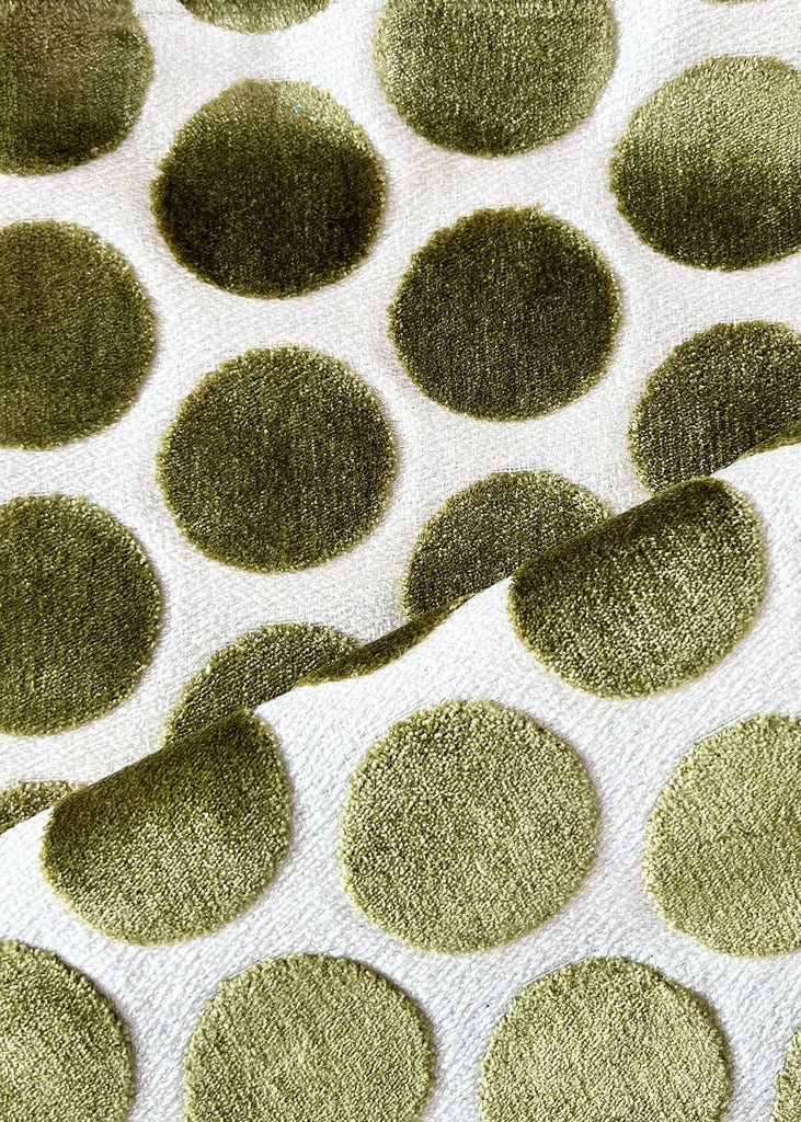 olive green polka dot cut velvet/regal fabrics