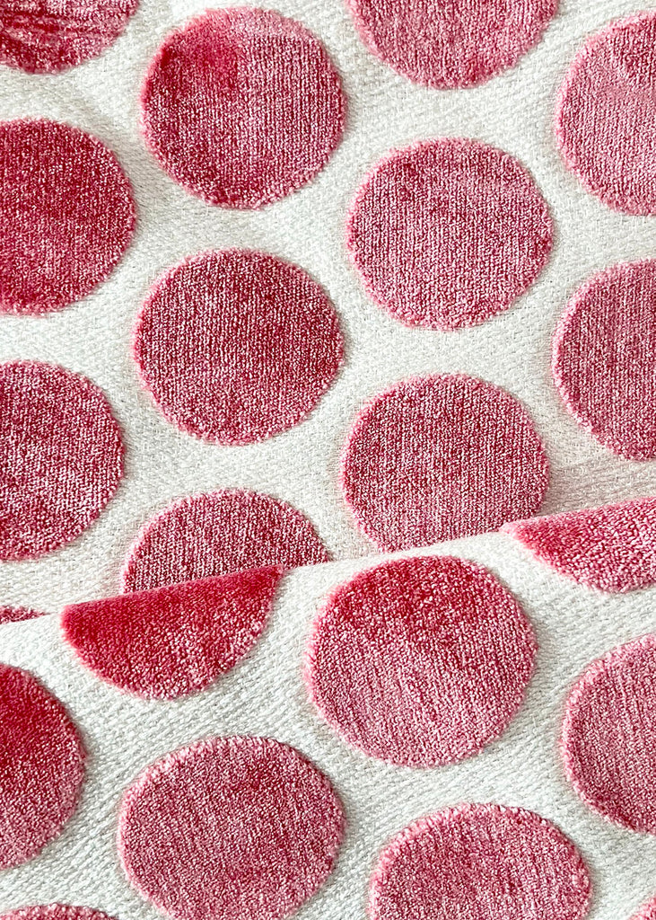 rose pink polka dot cut velvet/regal fabrics